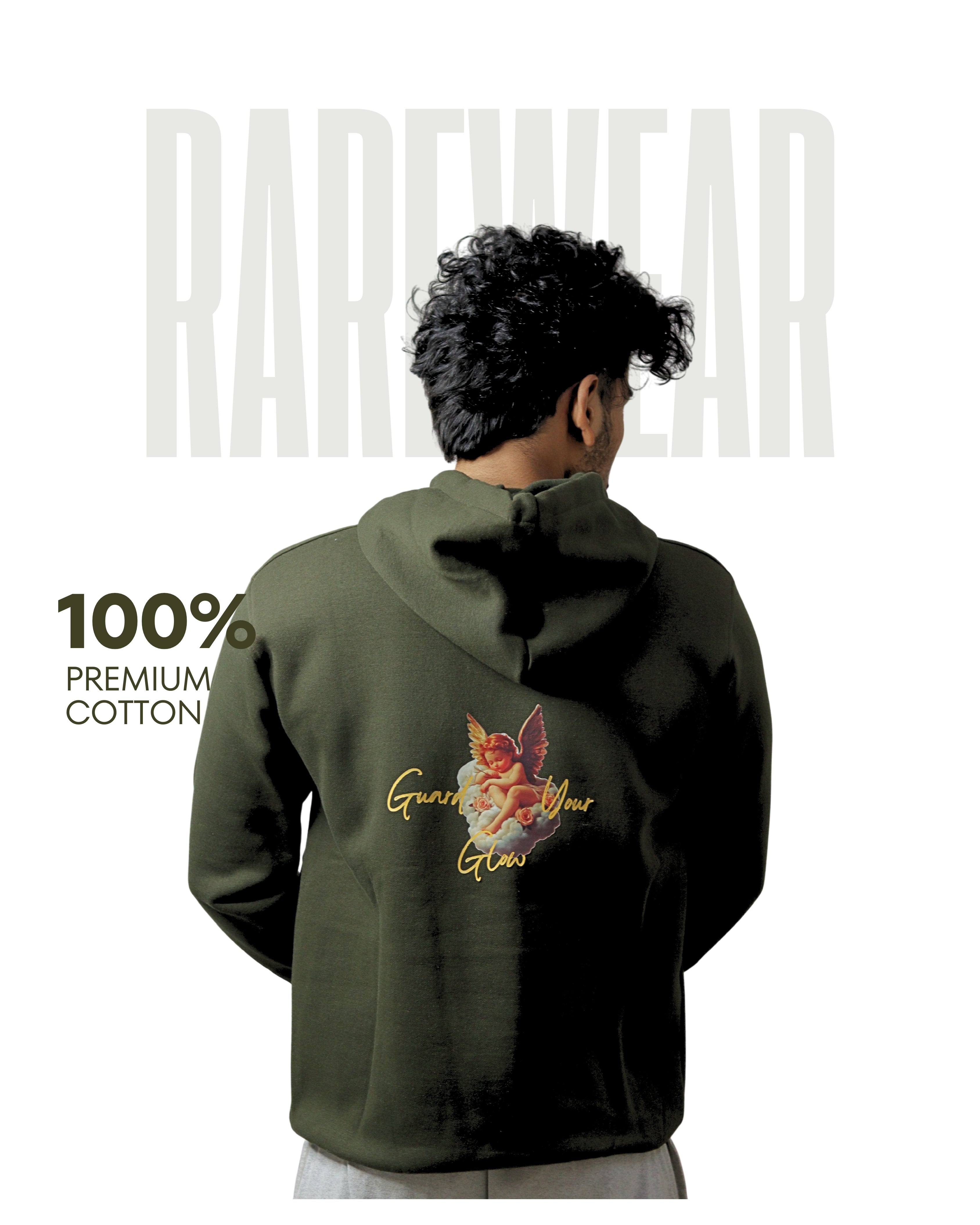 ESSENTIAL GRAPHIC PRINT HOODIE- OLIVE 400 GSM