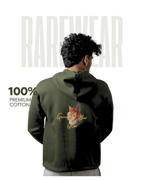ESSENTIAL GRAPHIC PRINT HOODIE- OLIVE 400 GSM